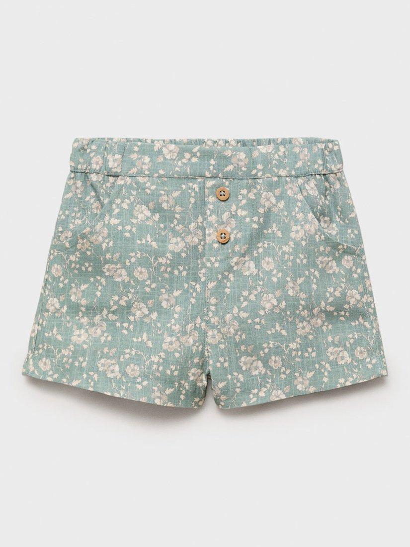 Product image 1 of 4, which shows Mango Baby Ginger Cotton Floral Shorts, Green, 1-3 months