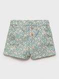 Mango Baby Ginger Cotton Floral Shorts, Green