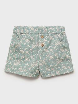 Mango Baby Ginger Cotton Floral Shorts, Green, Green