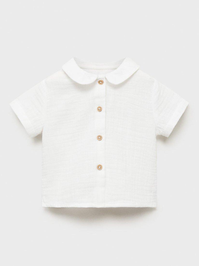 Product image 1 of 4, which shows Mango Kids' Cotton Hamlet Shirt, Natural White, 1-3 months