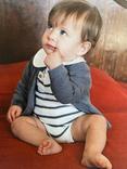 Mango Baby Beni Cotton Knit Stripe Romper Suit, Green