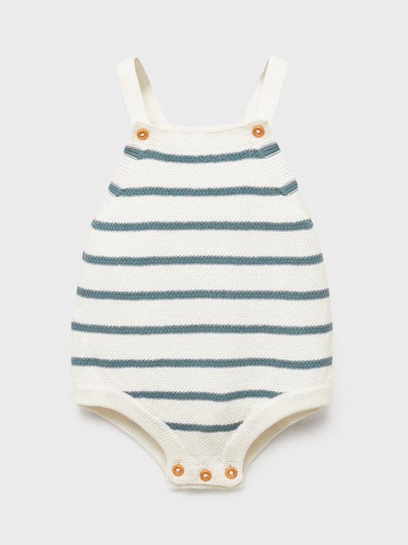 Product image 2 of 5, which shows Mango Baby Beni Cotton Knit Stripe Romper Suit, Green, 1-3 months