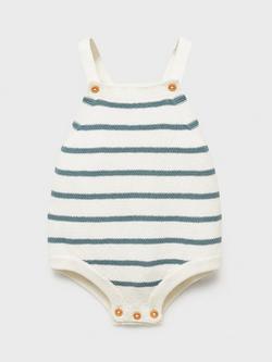 Mango Baby Beni Cotton Knit Stripe Romper Suit, Green - view 2, Green