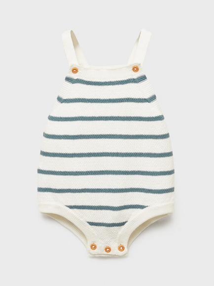 Mango Baby Beni Cotton Knit Stripe Romper Suit, Green - view 2, Green