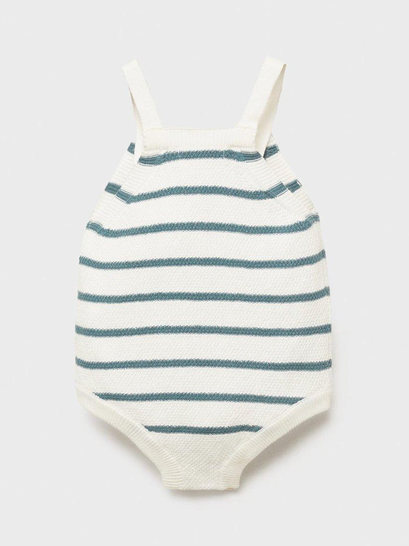 Product image 3 of 5, which shows Mango Baby Beni Cotton Knit Stripe Romper Suit, Green, 1-3 months