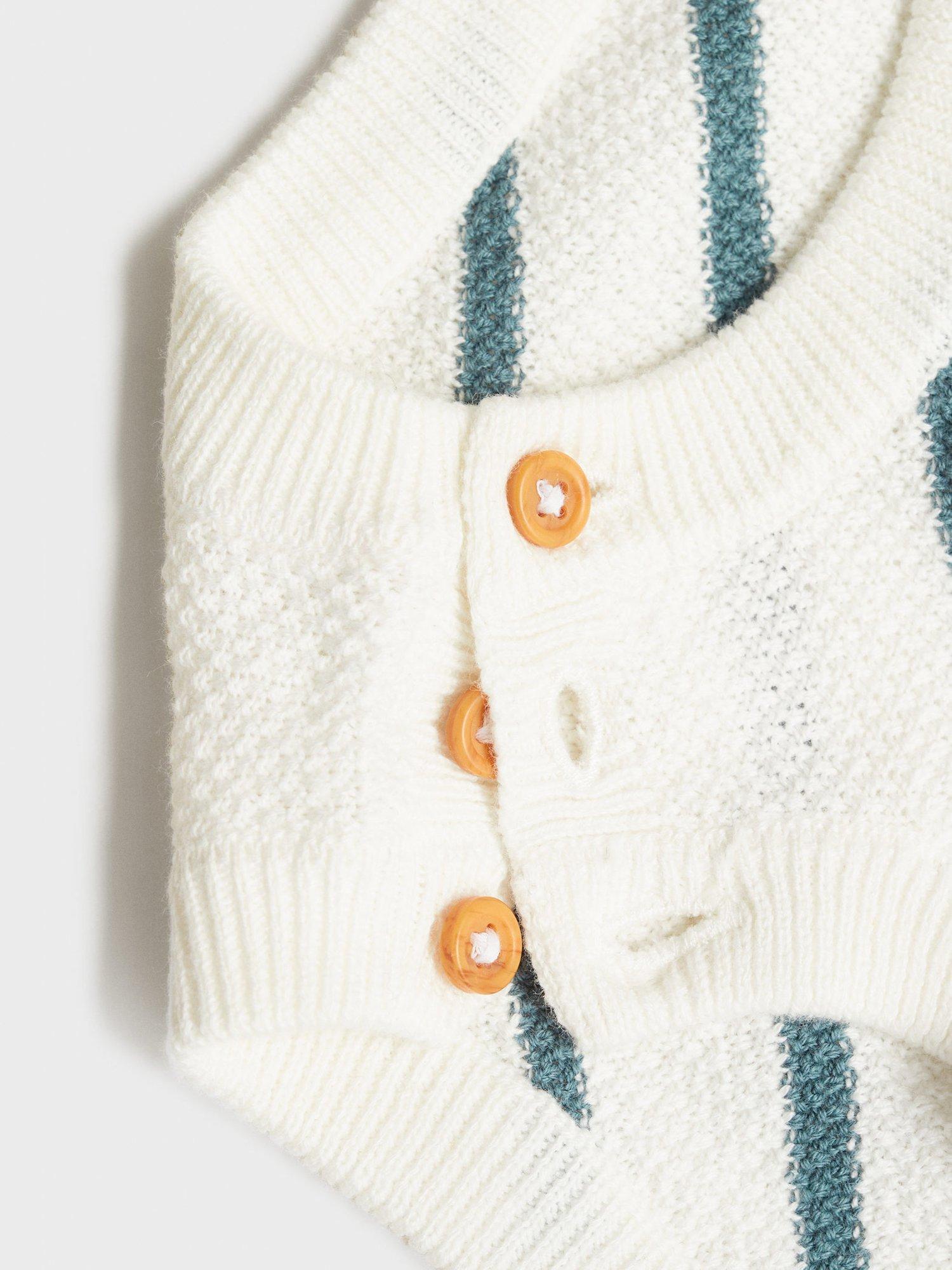 Product image 4 of 5, which shows Mango Baby Beni Cotton Knit Stripe Romper Suit, Green, 1-3 months