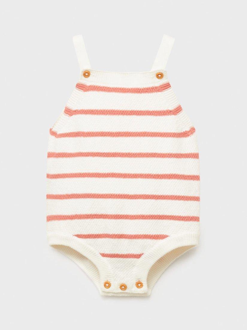 Product image 1 of 4, which shows Mango Baby Beni Cotton Knit Stripe Romper Suit, Pink, 1-3 months