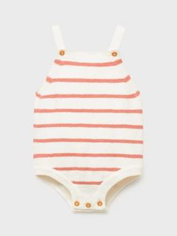 Mango Baby Beni Cotton Knit Stripe Romper Suit, Pink, Pink
