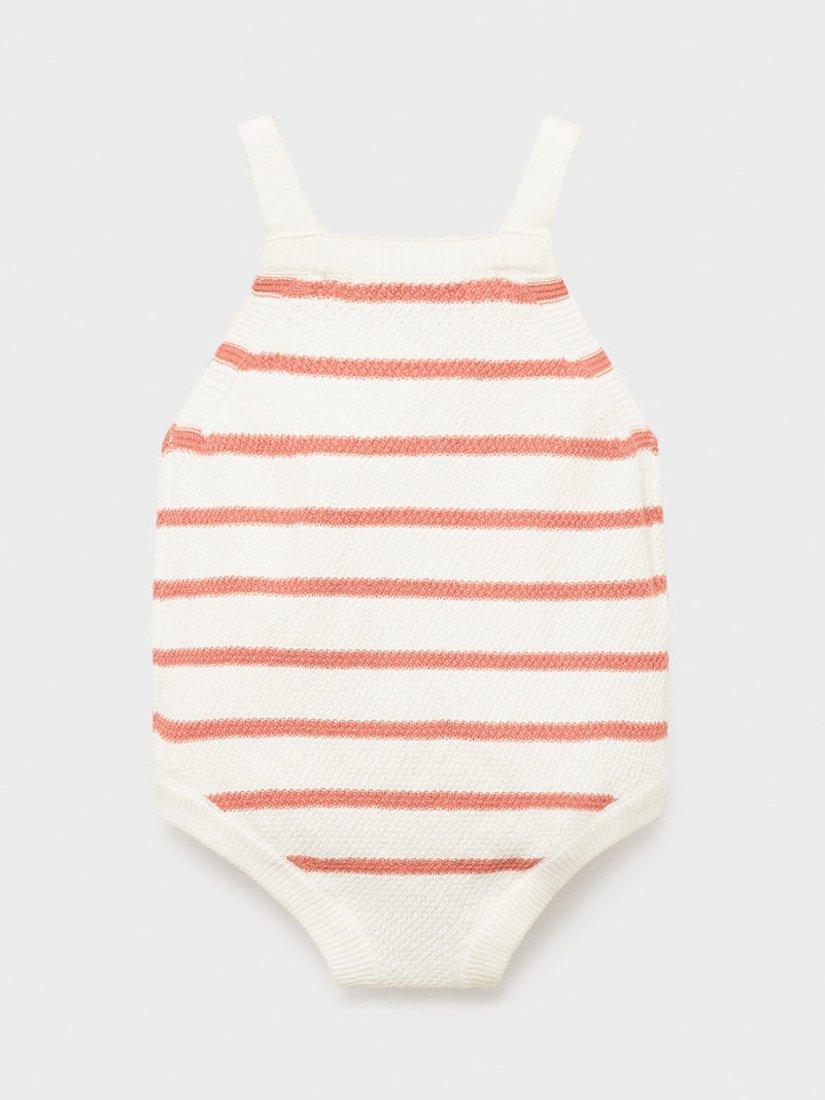 Product image 2 of 4, which shows Mango Baby Beni Cotton Knit Stripe Romper Suit, Pink, 1-3 months