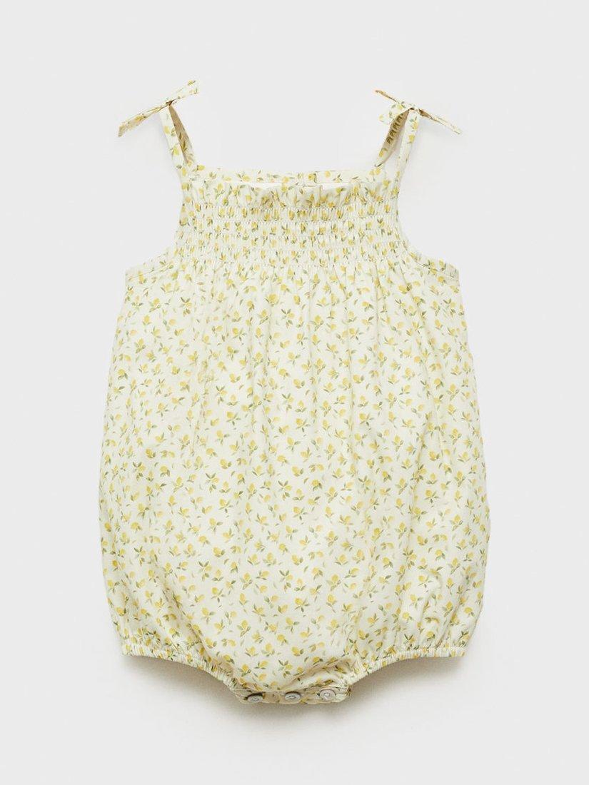 Product image 1 of 4, which shows Mango Baby Cotton Ditsy Print Romper, Green, 1-3 months