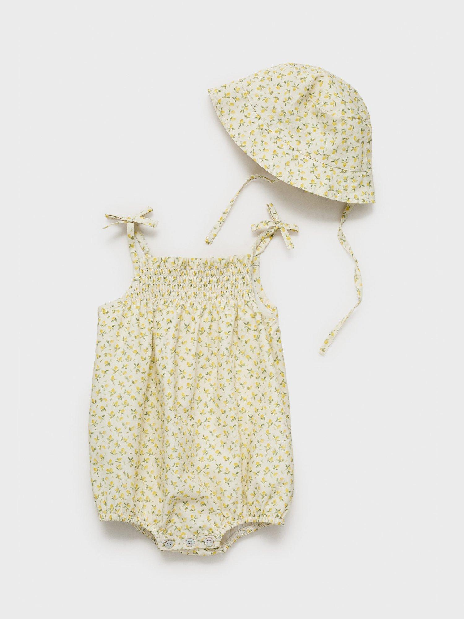 Product image 3 of 4, which shows Mango Baby Cotton Ditsy Print Romper, Green, 1-3 months