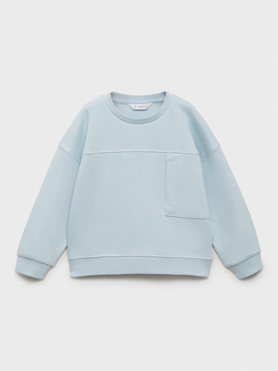 Product image 1 of 4, which shows Mango Kids' Cotton Pique Sweatshirt, Light Pastel Blue, 12-18 months