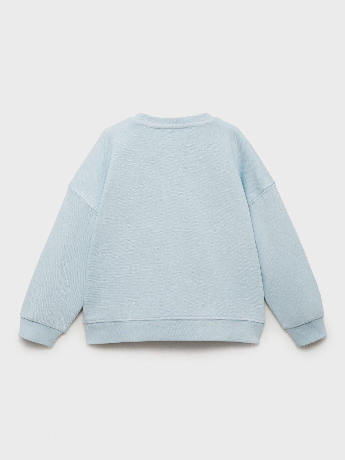 Product image 2 of 4, which shows Mango Kids' Cotton Pique Sweatshirt, Light Pastel Blue, 12-18 months