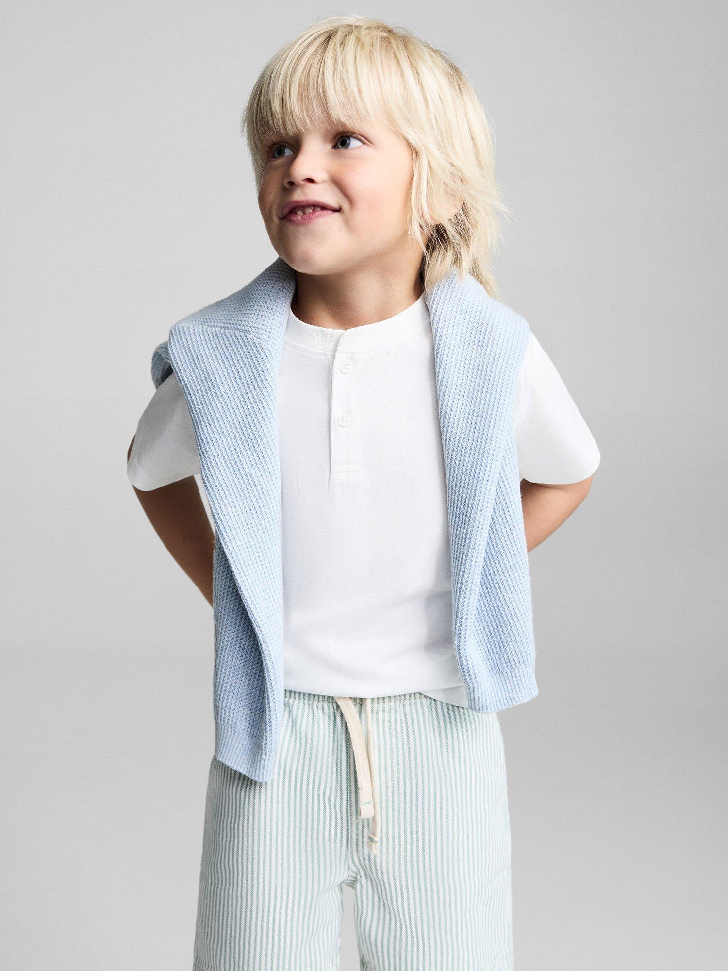 Product image 1 of 6, which shows Mango Kids' Aron Cotton Stripe Shorts, Green, 12-18 mths