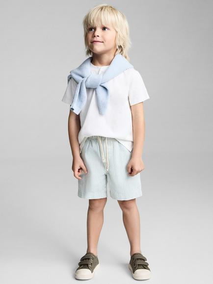 Mango Kids' Aron Cotton Stripe Shorts, Green - view 2, Green