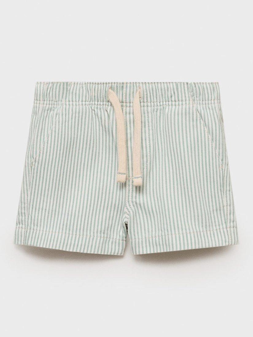 Product image 3 of 6, which shows Mango Kids' Aron Cotton Stripe Shorts, Green, 12-18 mths