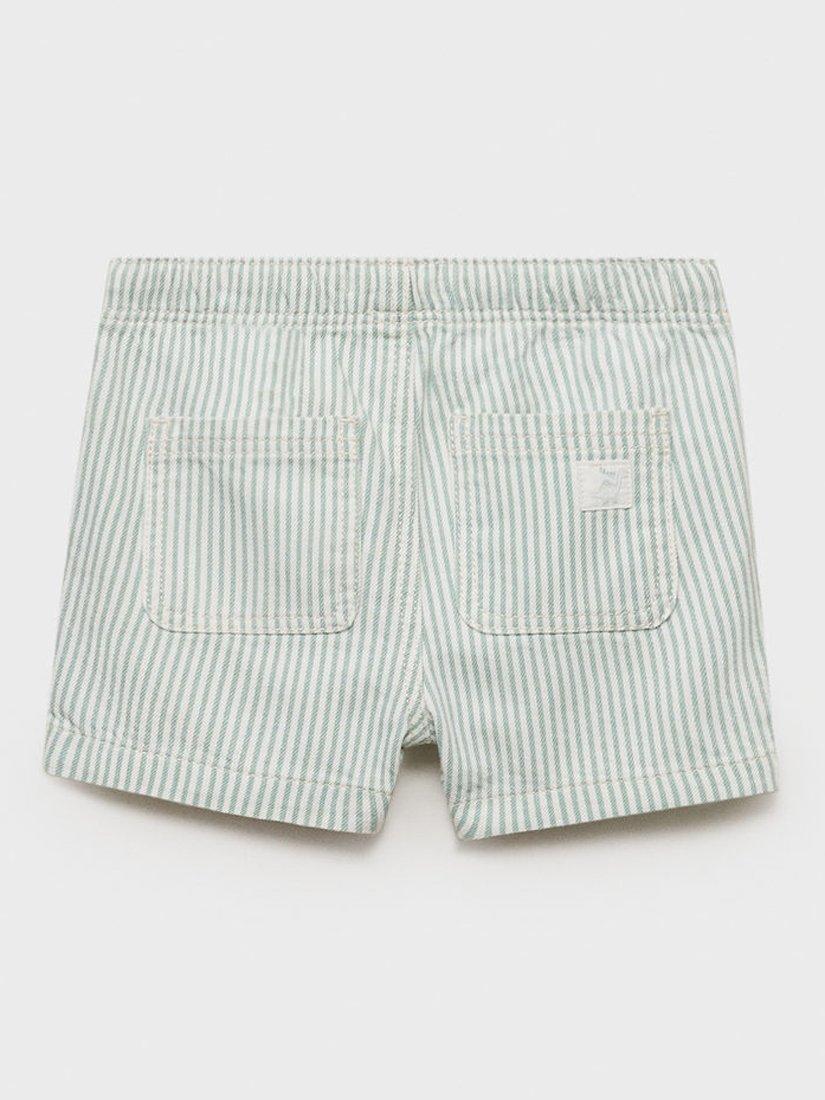 Product image 4 of 6, which shows Mango Kids' Aron Cotton Stripe Shorts, Green, 12-18 mths