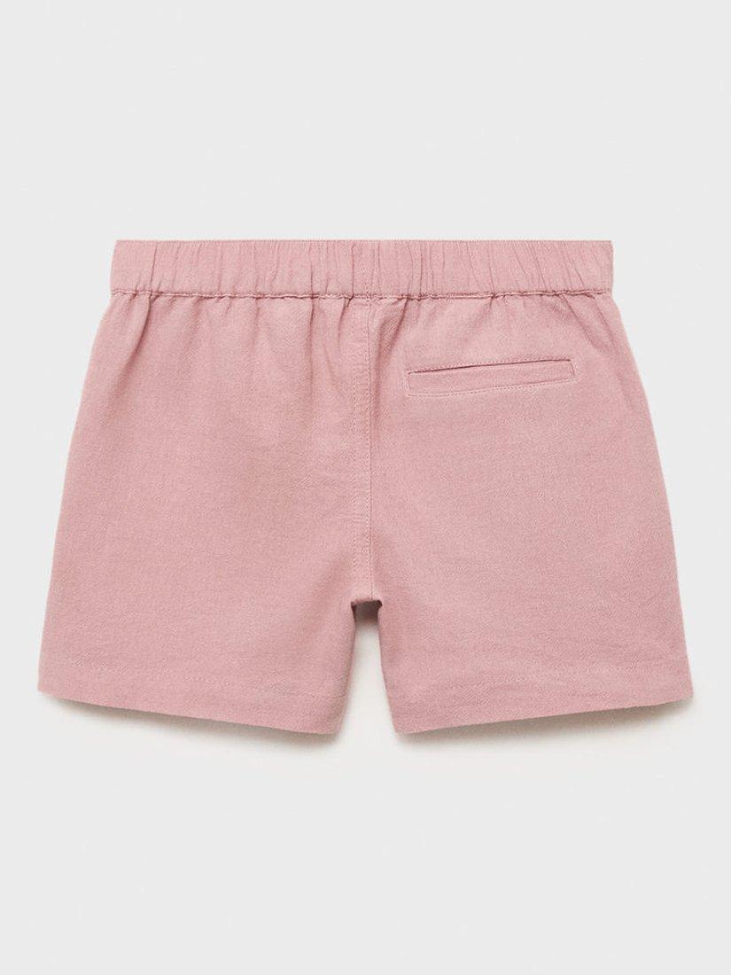 Product image 2 of 4, which shows Mango Kids' Jan Cotton Linen Blend Drawstring Shorts, Light Pastel Pink, 12-18 mths