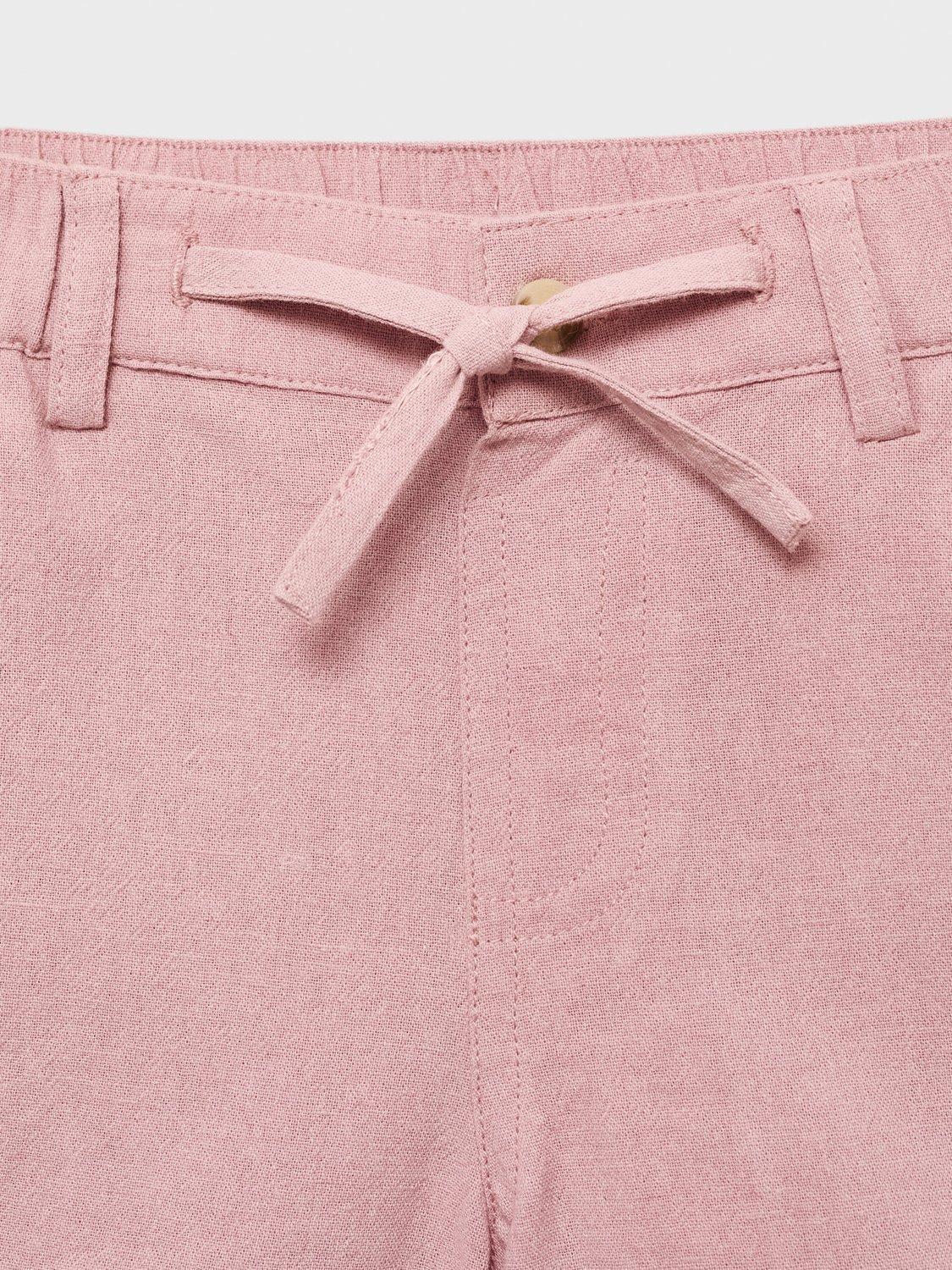Product image 4 of 4, which shows Mango Kids' Jan Cotton Linen Blend Drawstring Shorts, Light Pastel Pink, 12-18 mths