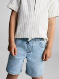 Mango Kids' Leo Cotton Elasticated Drawstring Shorts, Open Blue