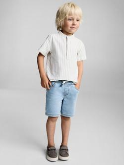 Mango Kids' Leo Cotton Elasticated Drawstring Shorts, Open Blue - view 2, Open Blue