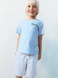 Mango Kids' Tobago Cotton Stripe Shorts, Open Blue