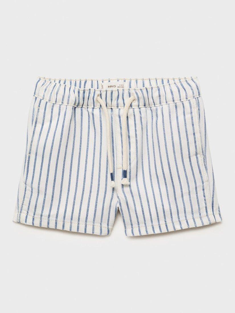 Product image 2 of 4, which shows Mango Kids' Tobago Cotton Stripe Shorts, Open Blue, 12-18 months