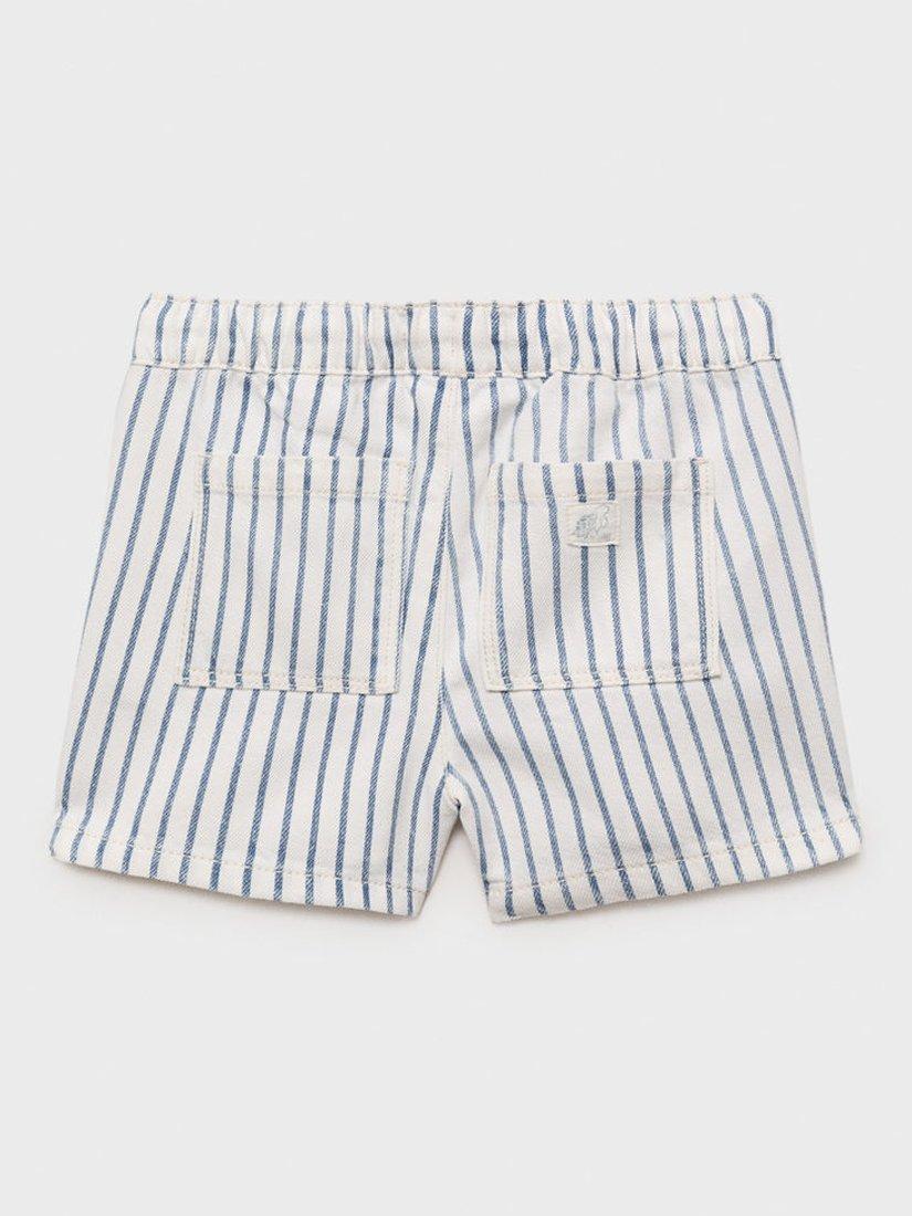 Product image 3 of 4, which shows Mango Kids' Tobago Cotton Stripe Shorts, Open Blue, 12-18 months