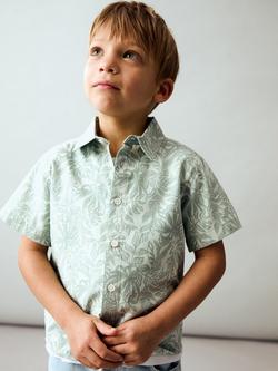 Mango Kids' Floral Print Shirt, Pastel Green, Pastel Green