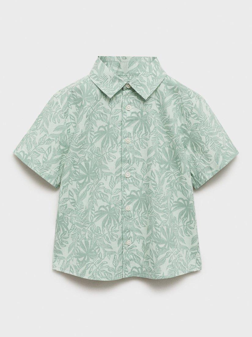 Product image 3 of 6, which shows Mango Kids' Floral Print Shirt, Pastel Green, 12-18 months