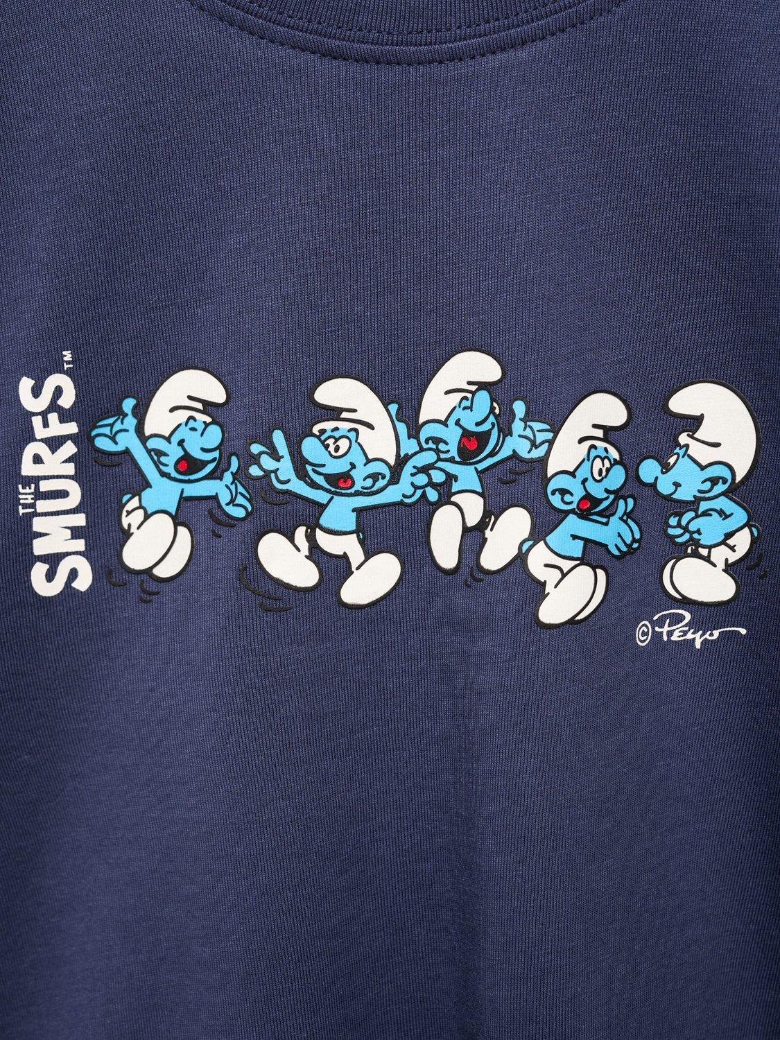 Product image 7 of 7, which shows Mango Kids' The Smurfs Cotton T-Shirt, Navy, 18-24 months