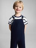 Mango Kids' Cotton Button Dungarees, Navy
