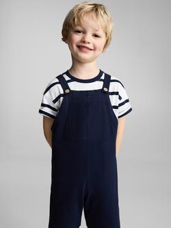 Mango Kids' Cotton Button Dungarees, Navy, Navy
