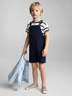 Mango Kids' Cotton Button Dungarees, Navy - view 2, Navy
