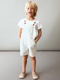 Mango Kids' Lemon Striped Print Dungarees, Green