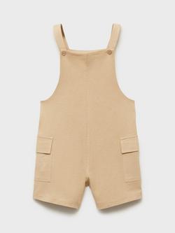 Mango Kids' Milo Cotton Button Dungarees, Light Beige