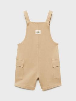 Mango Kids' Milo Cotton Button Dungarees - view 2, Light Beige