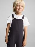 Mango Kids' Milo Cotton Button Dungarees, Charcoal