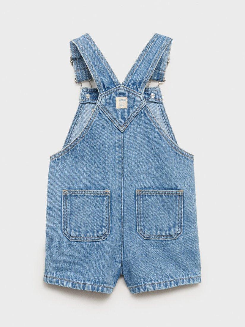 Product image 4 of 7, which shows Mango Kids' Sunset Cotton Denim Shortie Dungarees, Open Blue, 12-18 months