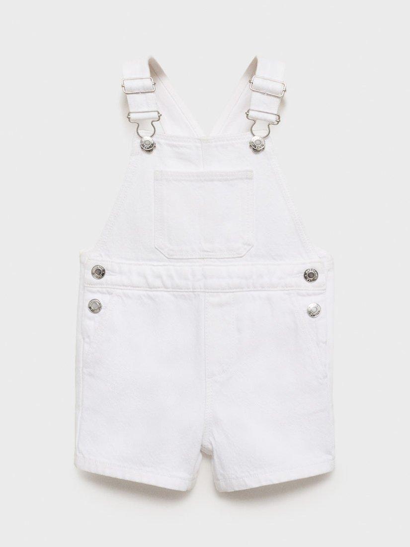 Product image 2 of 6, which shows Mango Kids' Sunset Cotton Denim Shortie Dungarees, White, 9-12 months