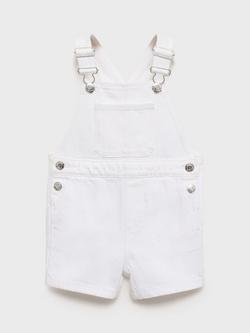 Mango Kids' Sunset Cotton Denim Shortie Dungarees - view 2, White