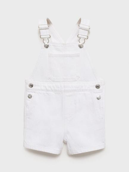 Mango Kids' Sunset Cotton Denim Shortie Dungarees - view 2, White