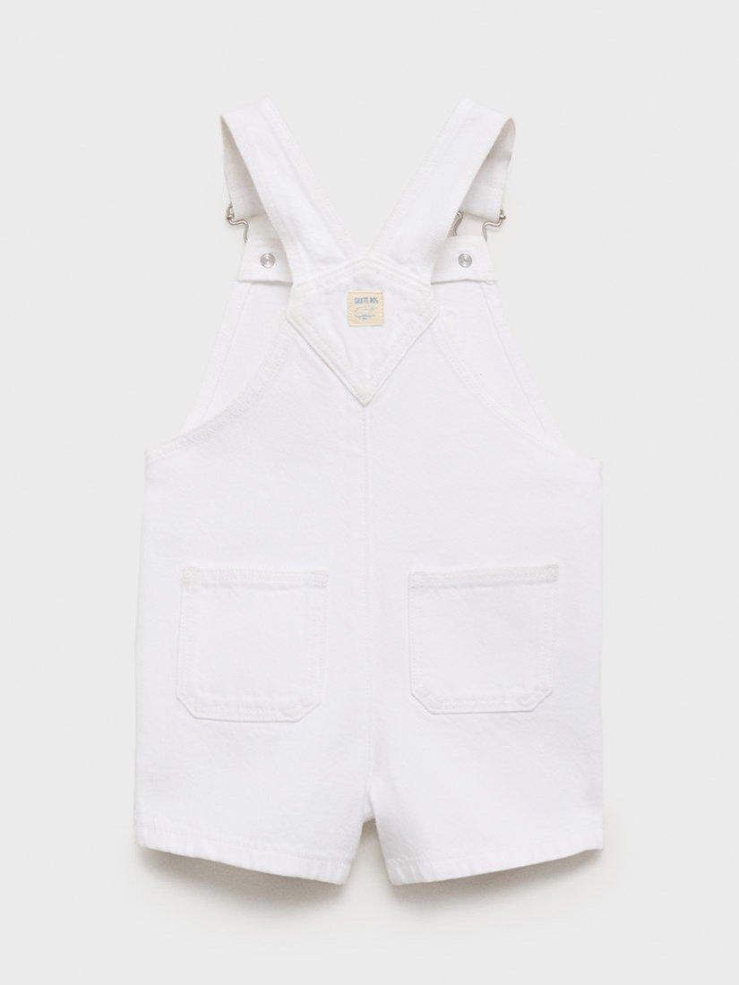 Product image 3 of 6, which shows Mango Kids' Sunset Cotton Denim Shortie Dungarees, White, 9-12 months