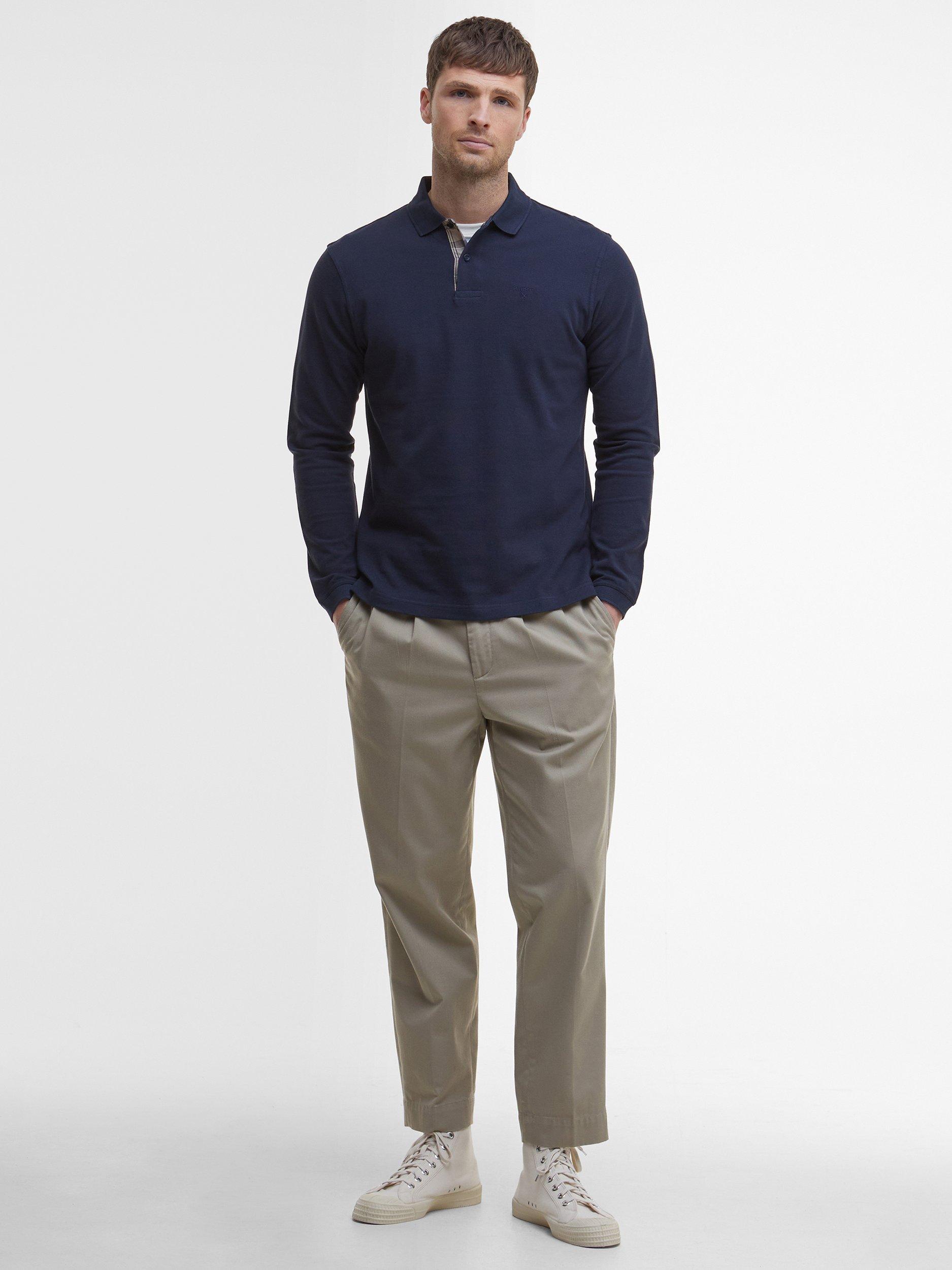 Product image 3 of 5, which shows Barbour Long Sleeve Tartan Pique Polo Shirt, Navy, S