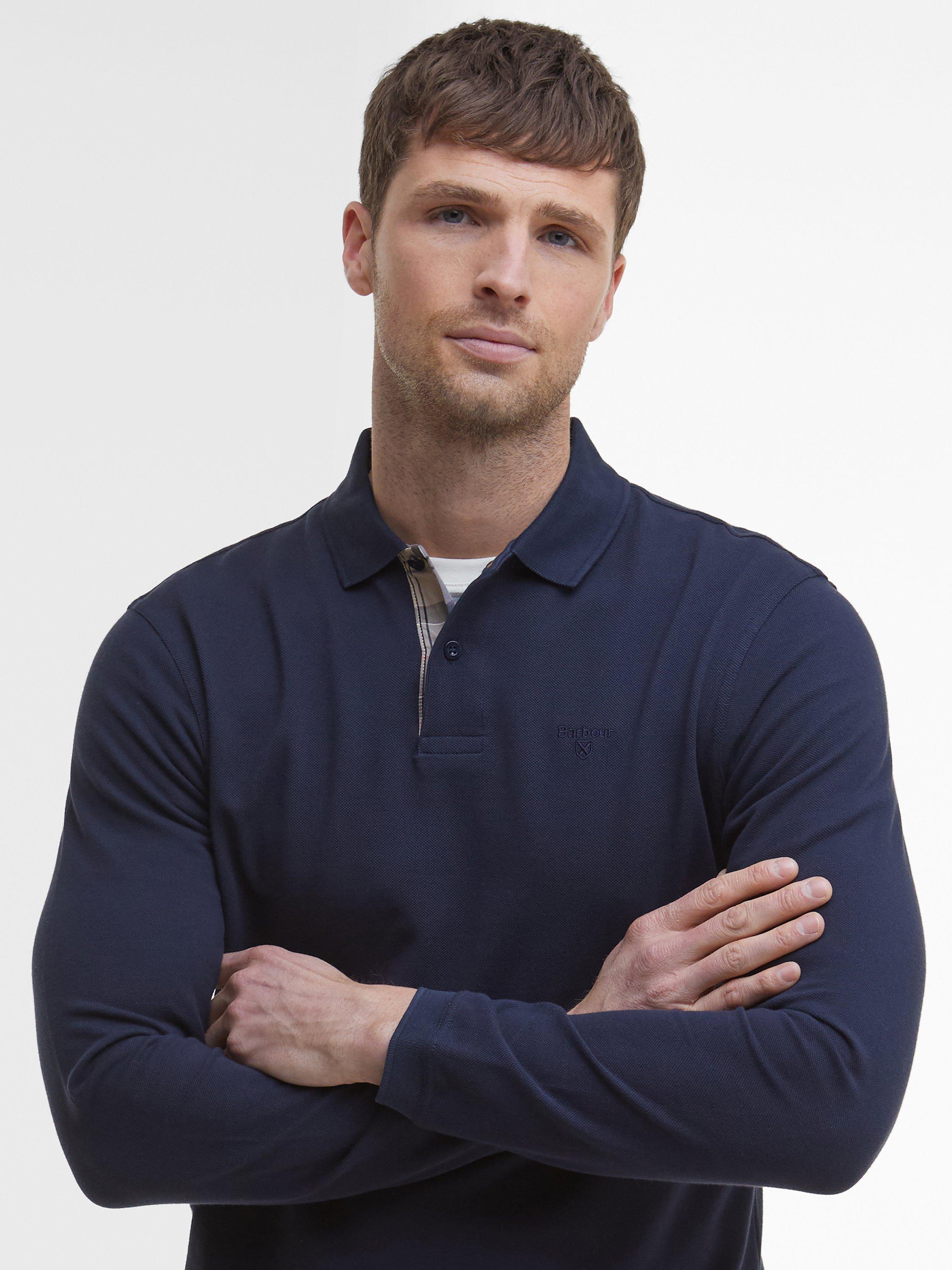 Product image 5 of 5, which shows Barbour Long Sleeve Tartan Pique Polo Shirt, Navy, S