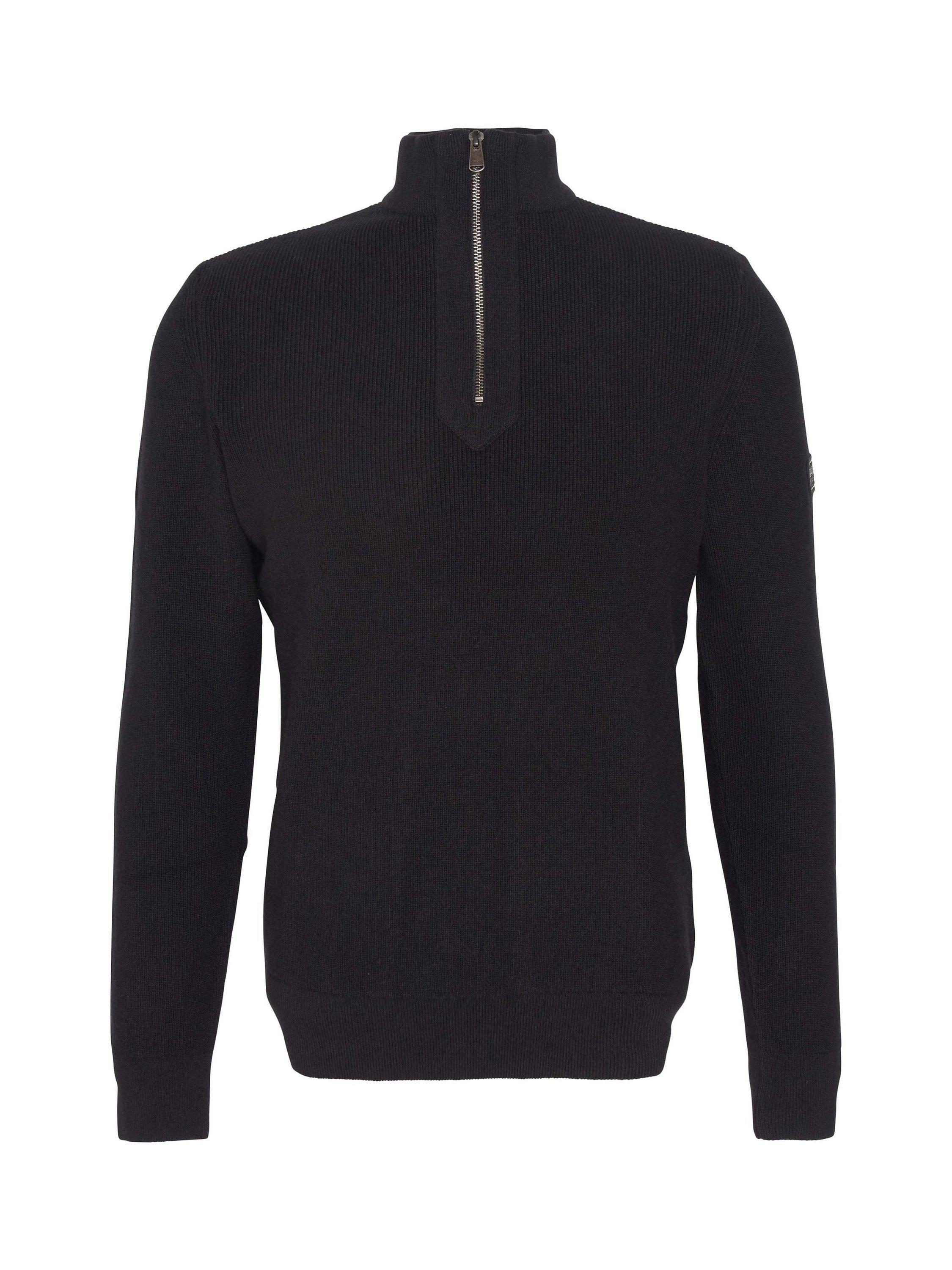 Product image 2 of 7, which shows Barbour International Crawley Half Zip Wool Cotton Blend Jumper, Black, S