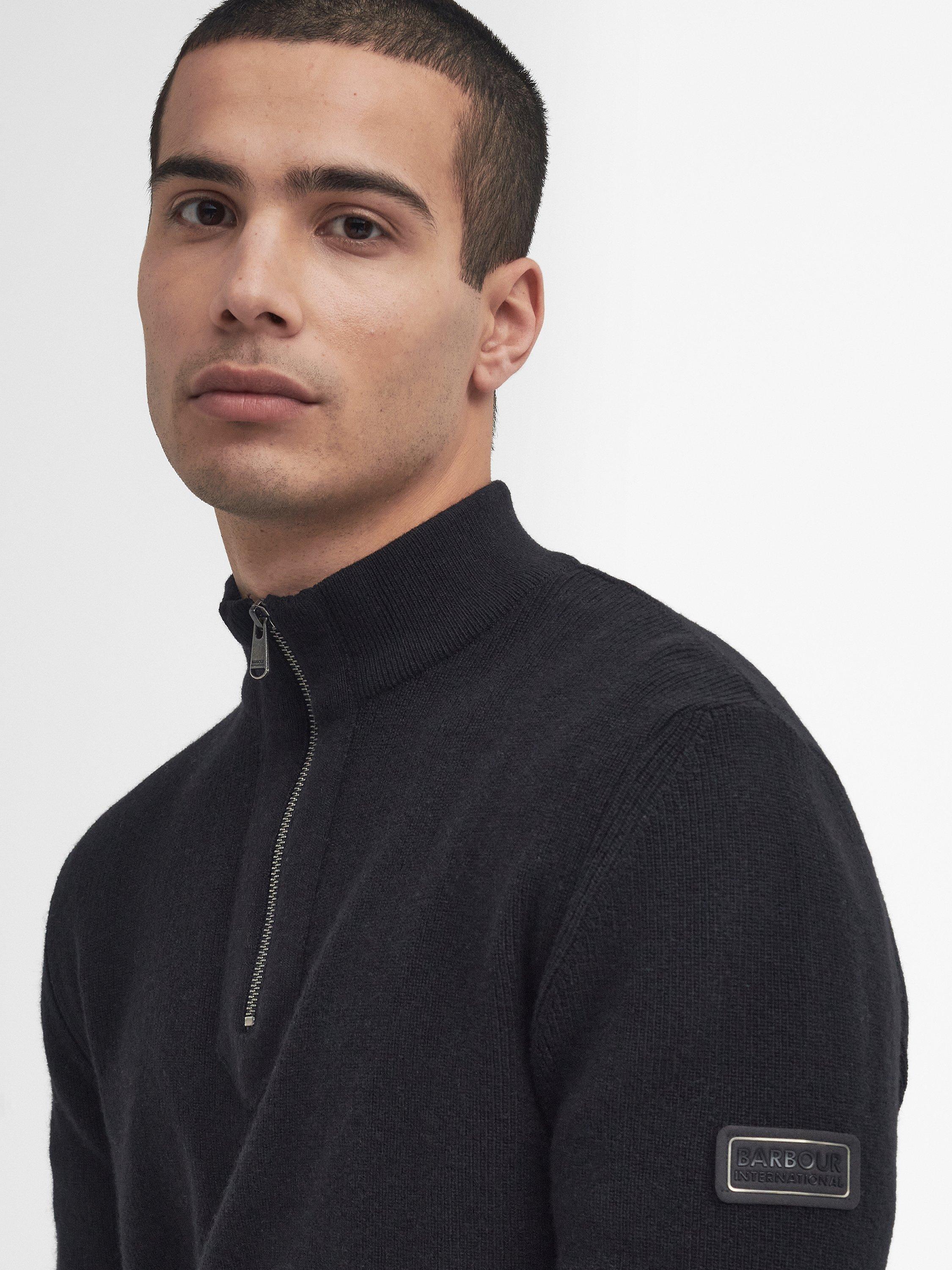 Product image 5 of 7, which shows Barbour International Crawley Half Zip Wool Cotton Blend Jumper, Black, S