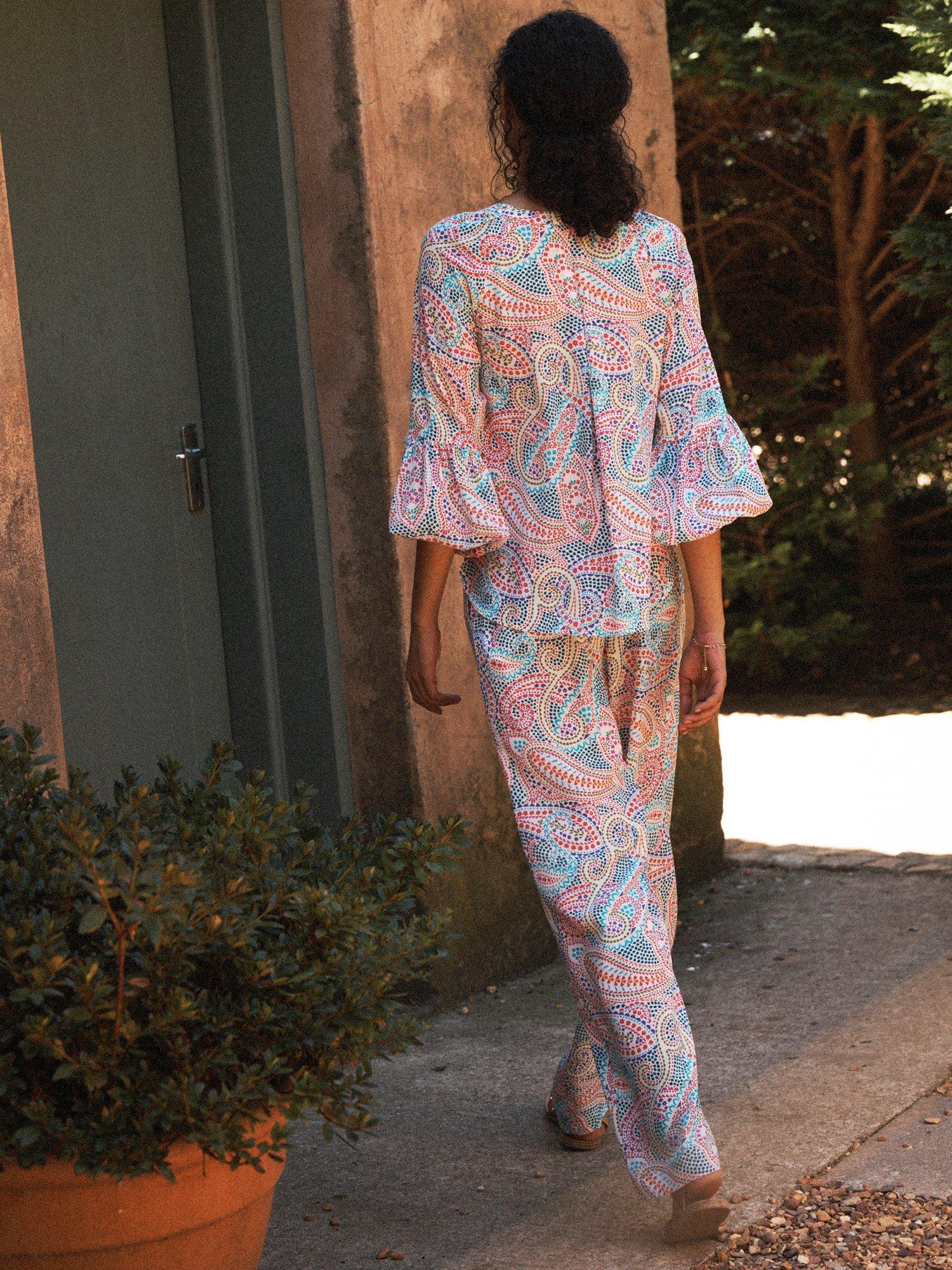 Product image 2 of 7, which shows NRBY Thea Star Paisley Pure Silk Trousers, Star Paisley, 8