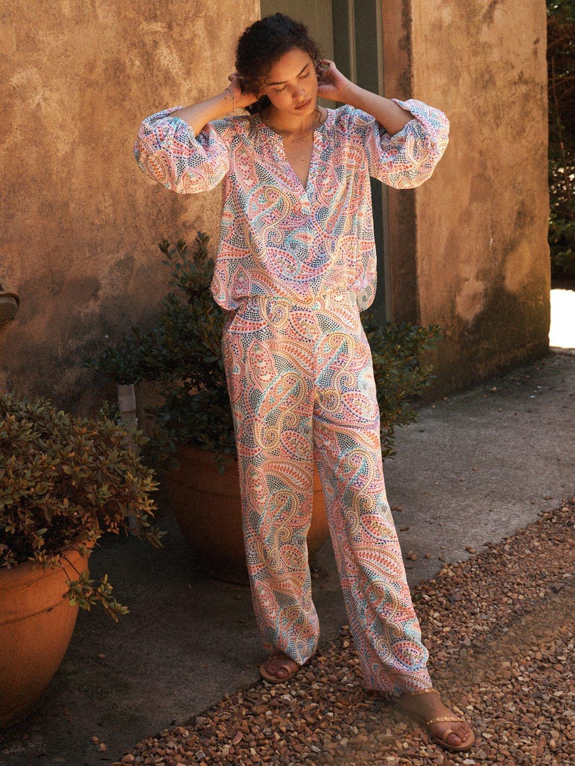 Product image 5 of 7, which shows NRBY Thea Star Paisley Pure Silk Trousers, Star Paisley, 8