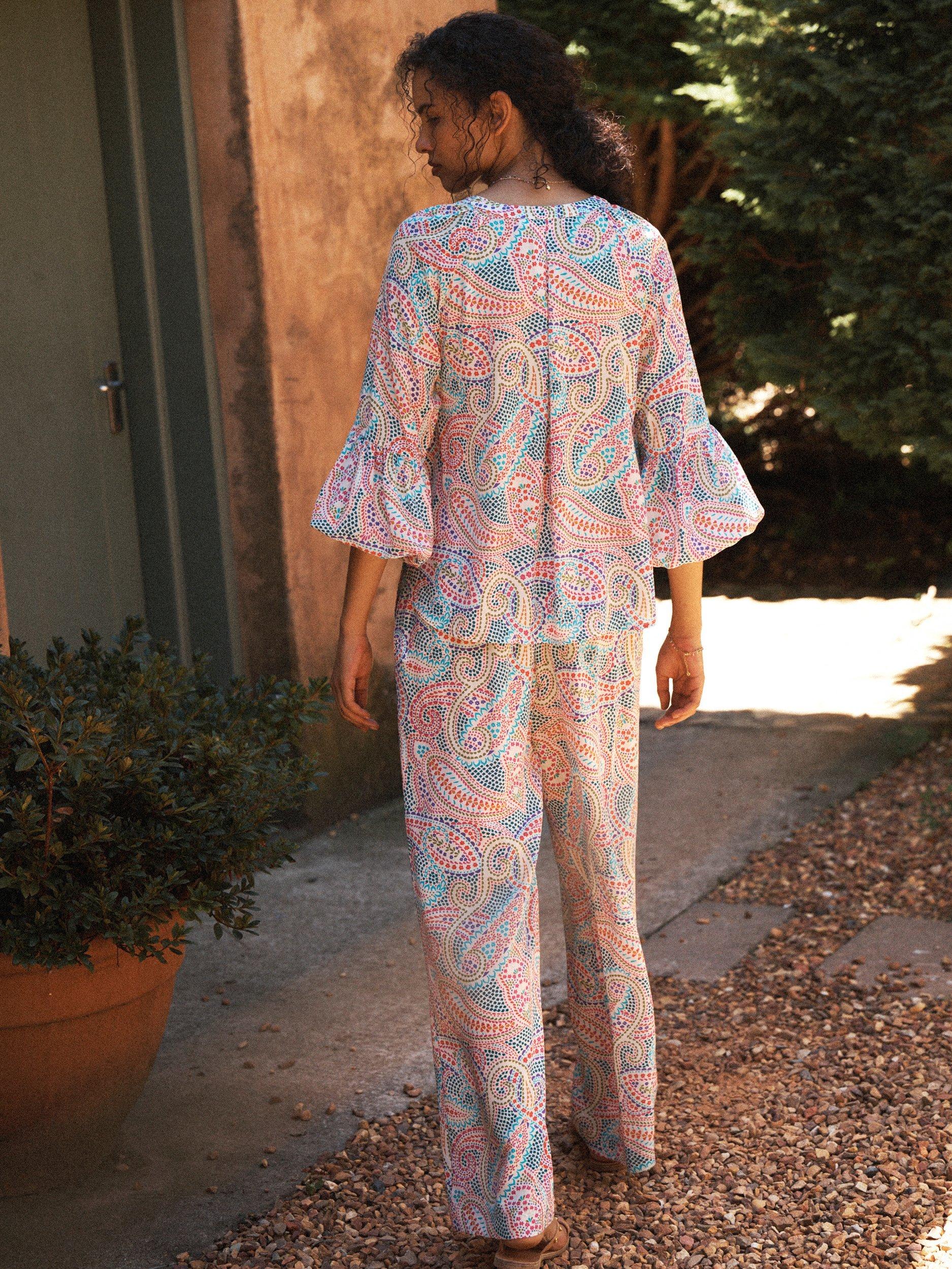 Product image 6 of 7, which shows NRBY Thea Star Paisley Pure Silk Trousers, Star Paisley, 8